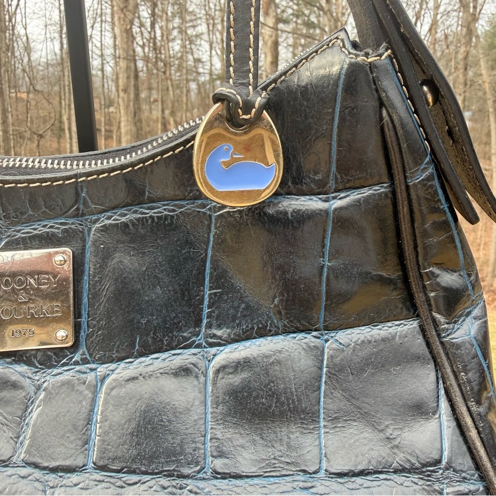 Dooney & Bourke Vintage Harrison Midnight Blue Croc-Embossed Hobo Bag - Picture 2 of 8